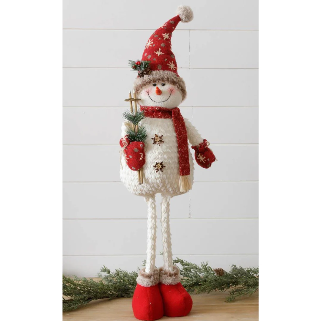 Cozy Friends Snowman with Ski Sticks 28" Fabric Figure