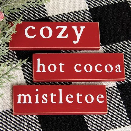 Cozy Mistletoe Hot Cocoa Set of 3 Mini Block Signs