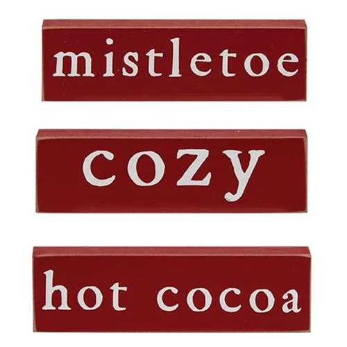 Cozy Mistletoe Hot Cocoa Set of 3 Mini Block Signs - Image 2
