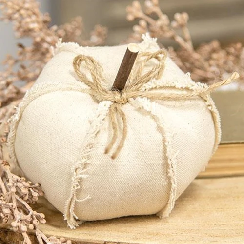Cream Colored Canvas Stuffed Pumpkin 4.75"
