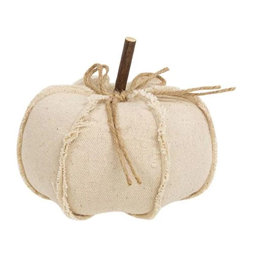 Cream Colored Canvas Stuffed Pumpkin 4.75" - Image 2