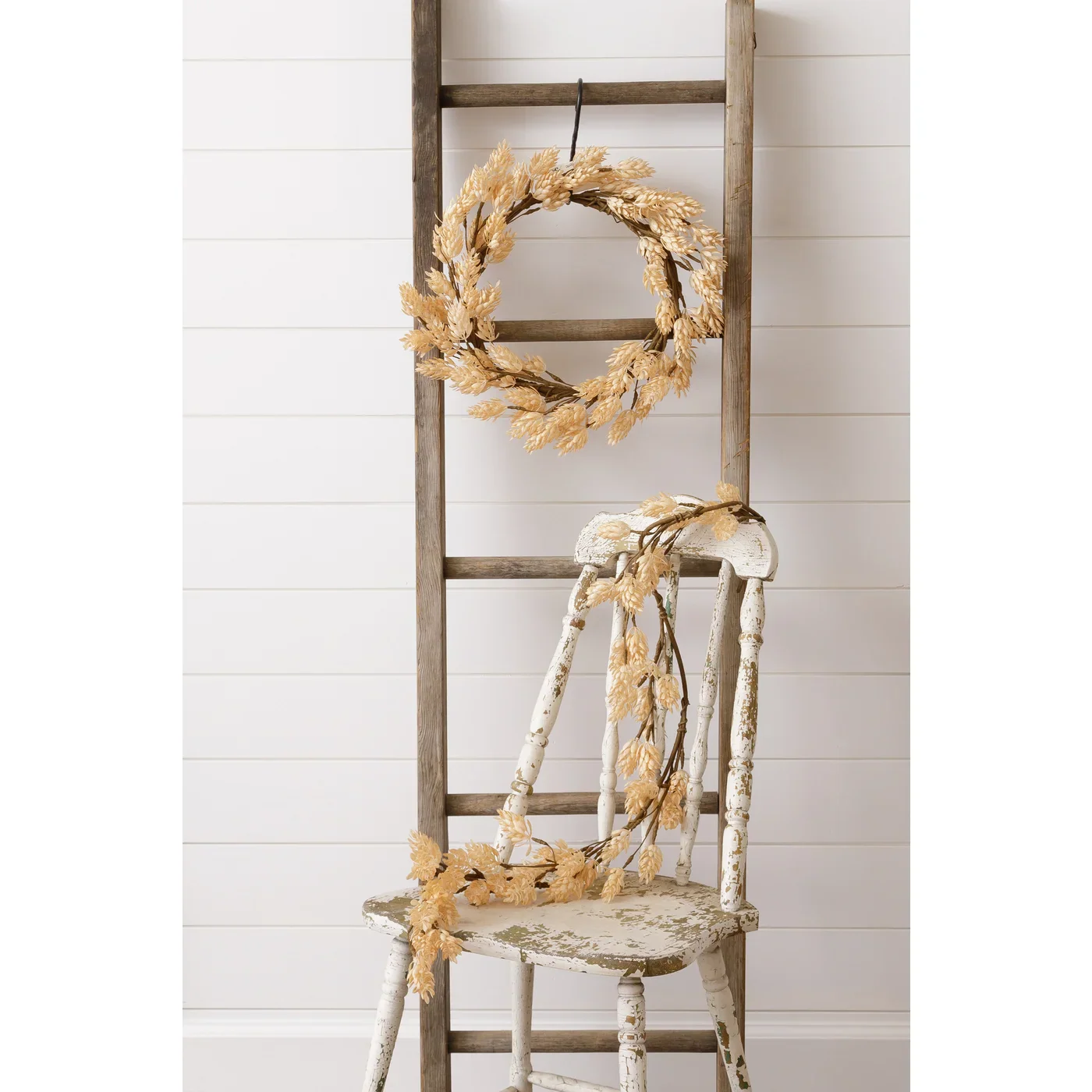 Cream Colored Hops 16" Faux Foliage Wreath - Image 2