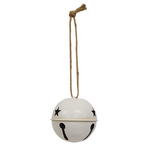 Cream Jingle Bell 3.5" with Jute Rope Hanger - Image 2