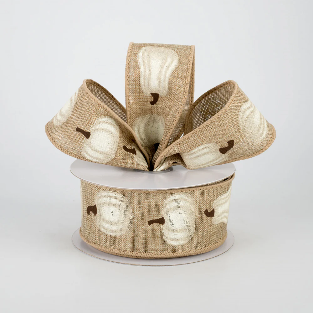 Cream Pumpkin on Natural Ribbon 1.5" x 10 yards