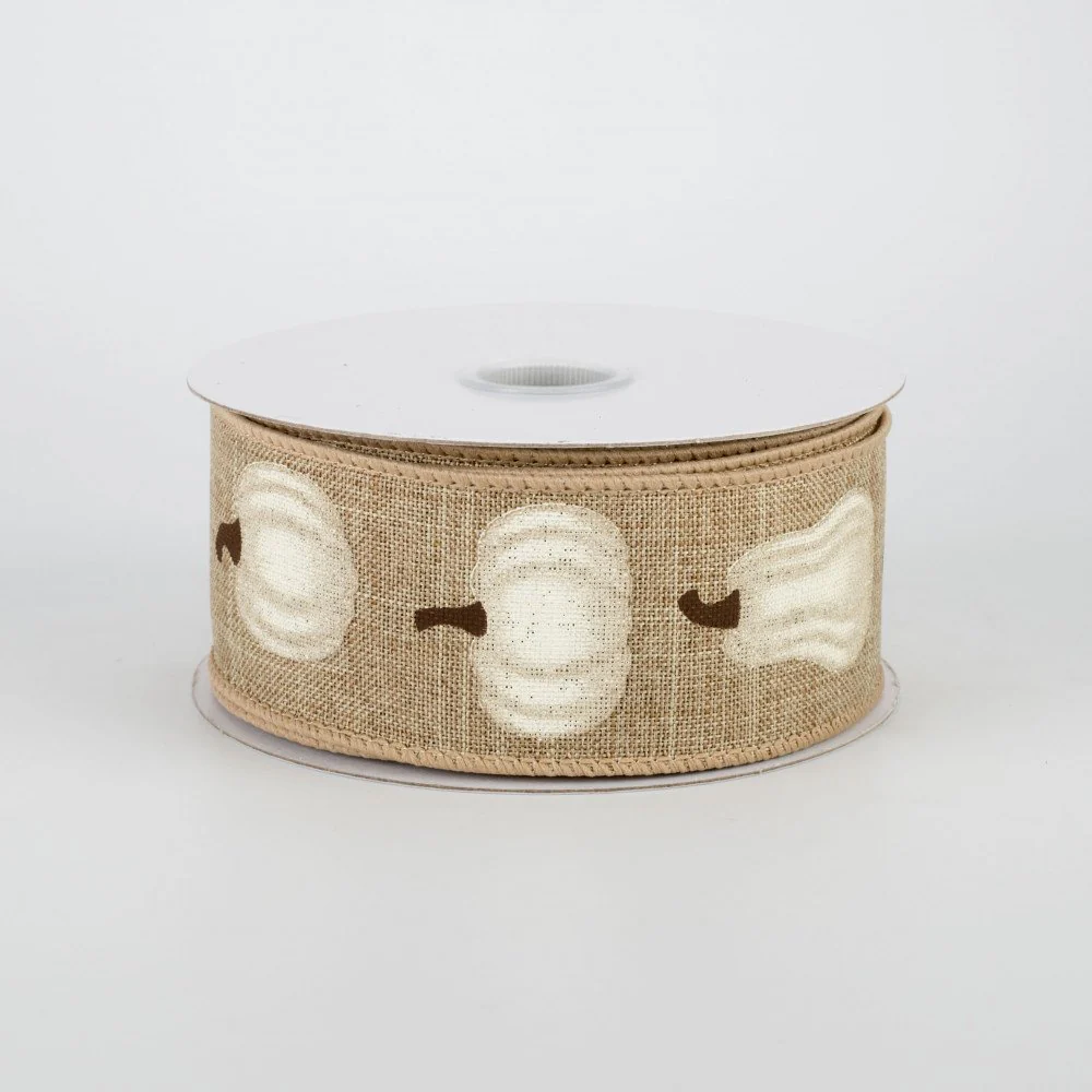 Cream Pumpkin on Natural Ribbon 1.5" x 10 yards - Image 2