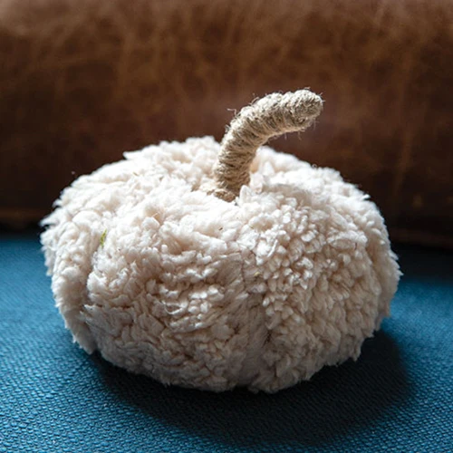 Cream Sherpa Pumpkin with Jute Stem 5" H - Image 2