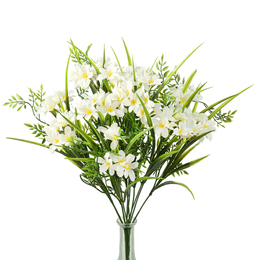 Cream Wildflowers & Leaves 17" Faux Floral Bush