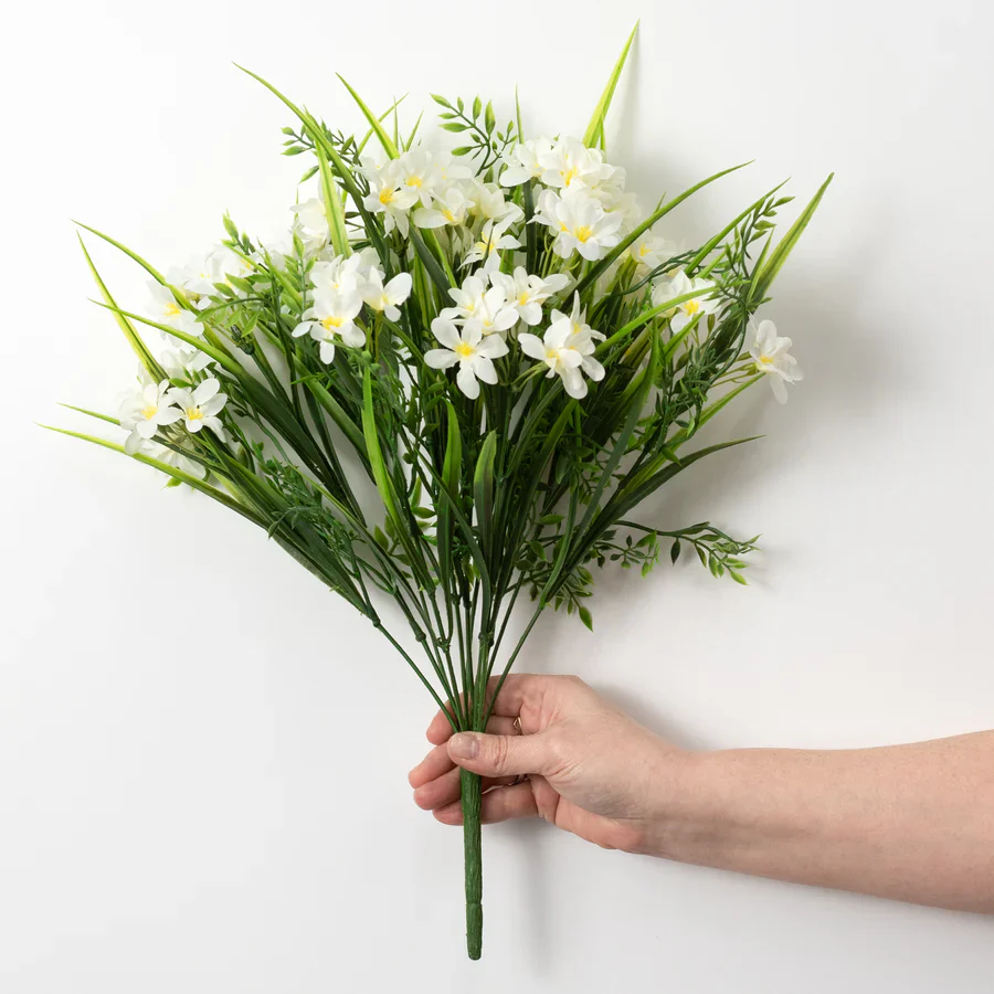 Cream Wildflowers & Leaves 17" Faux Floral Bush - Image 3