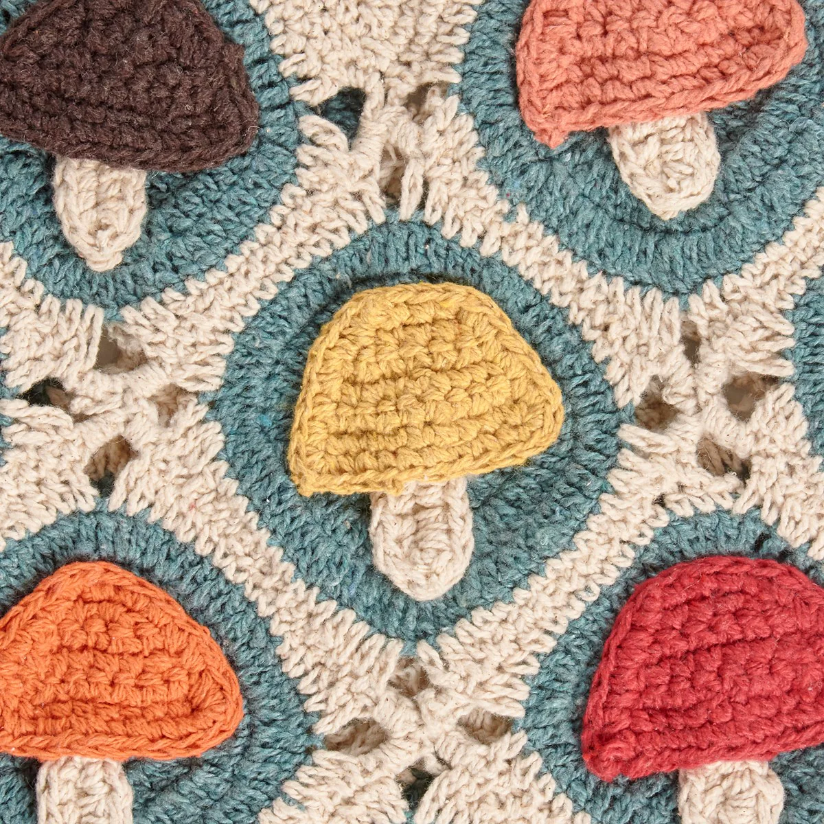 Crochet Mushroom Color Block Boho Tote Bag - Image 3