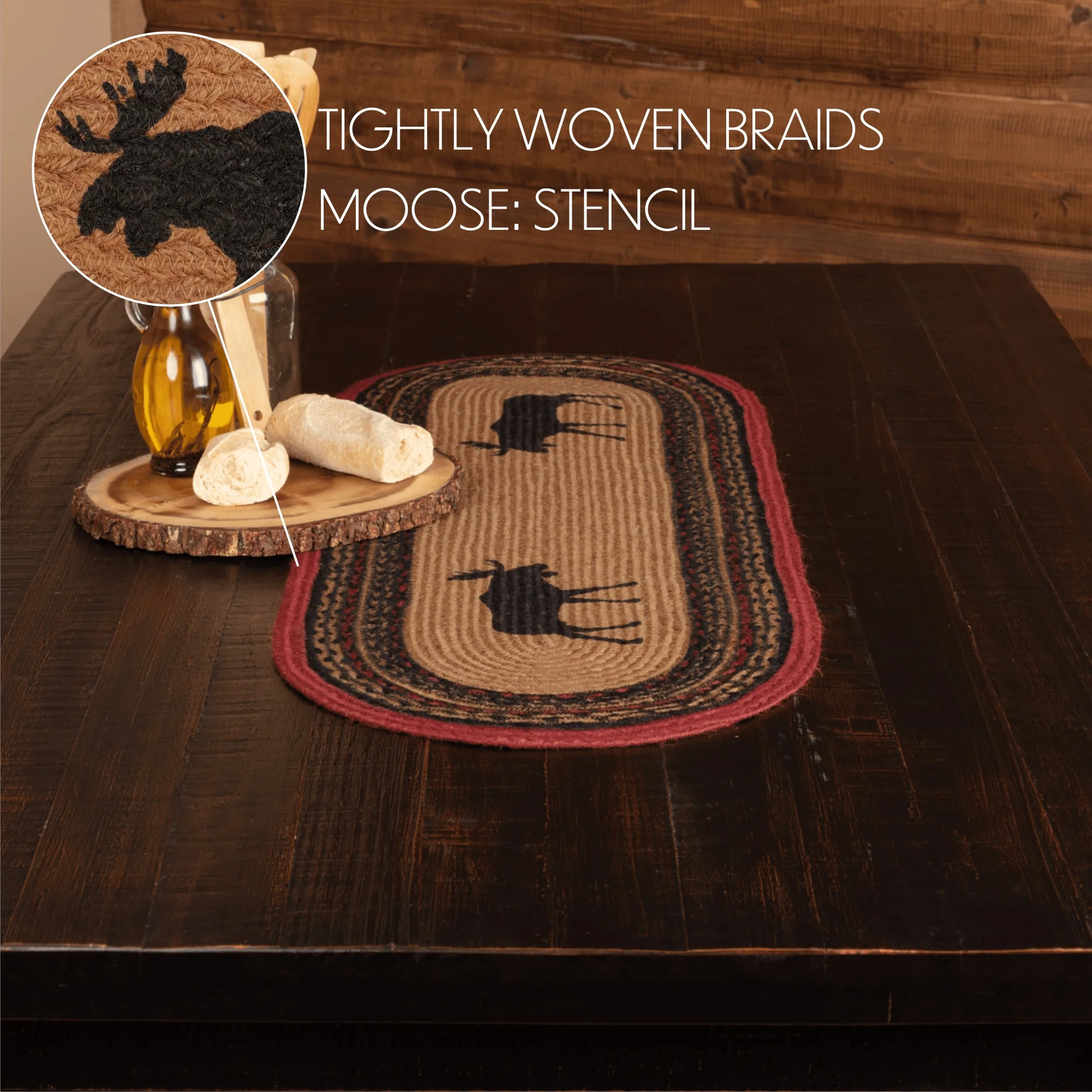 Cumberland Stenciled Moose 36" Jute Oval Table Runner - Image 6