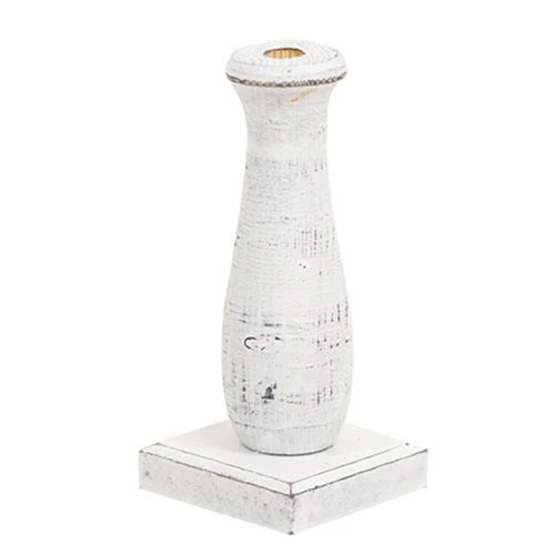 Curvy White Wooden Spindle Flower Holder 4.25" H