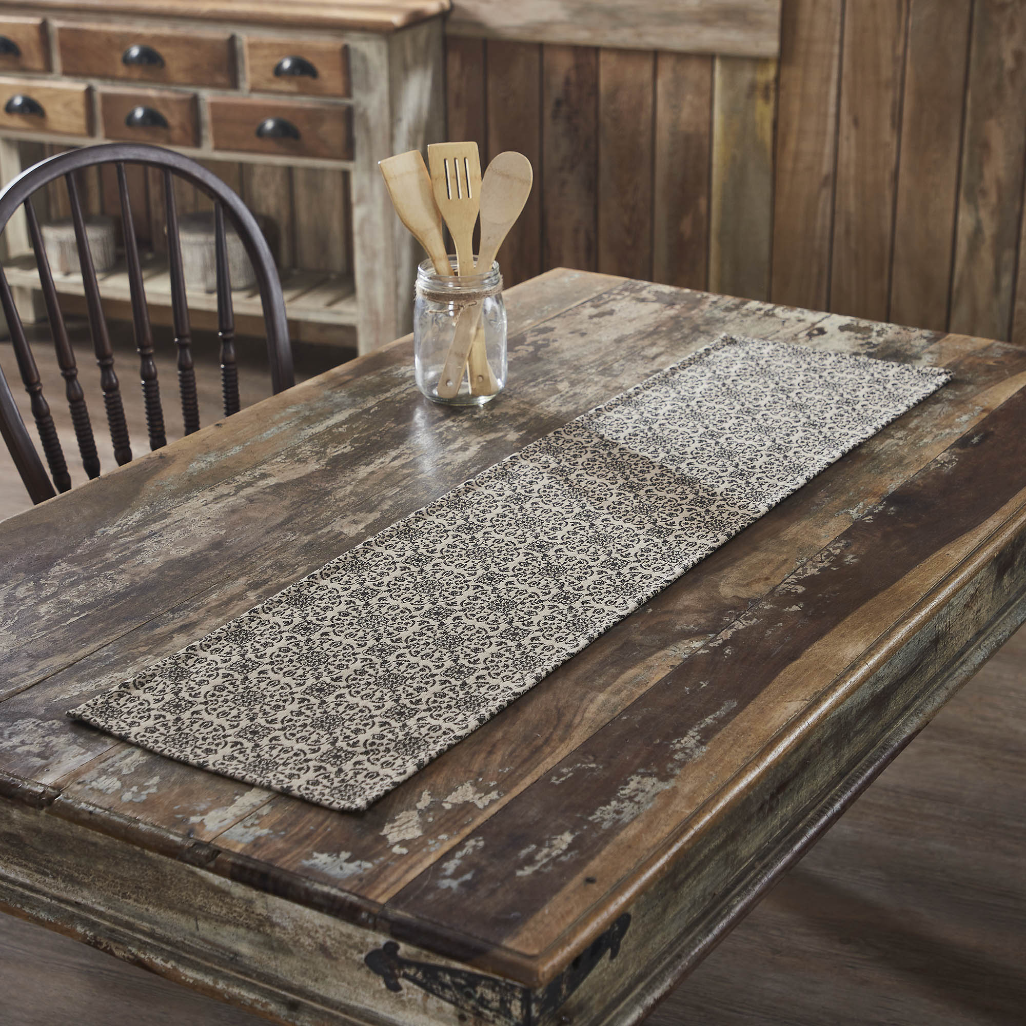 Custom House Black Tan Jacquard 48" Table Runner
