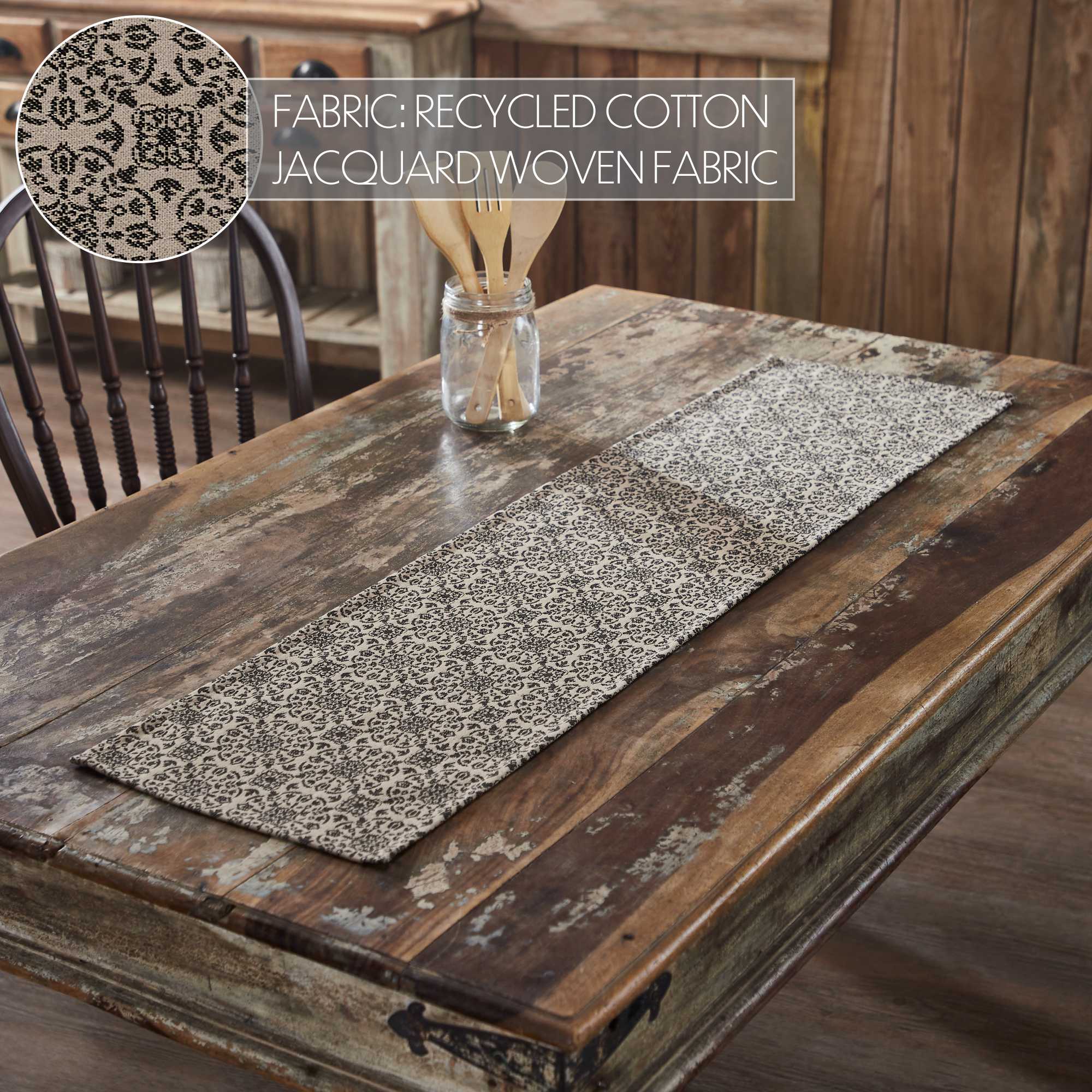 Custom House Black Tan Jacquard 48" Table Runner - Image 2