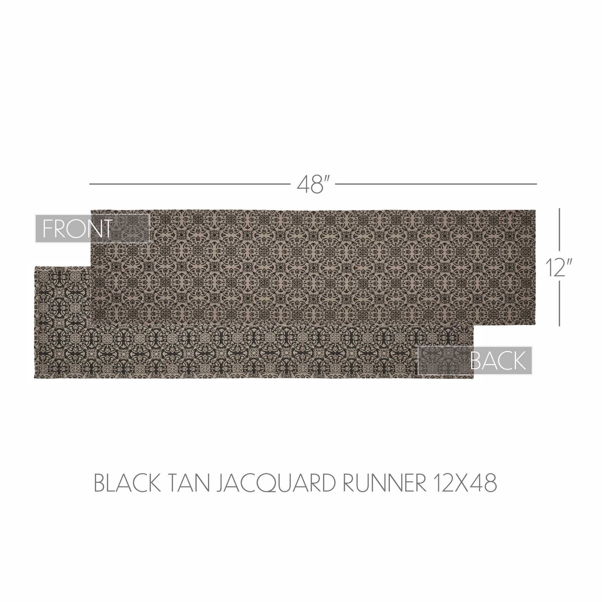 Custom House Black Tan Jacquard 48" Table Runner - Image 3