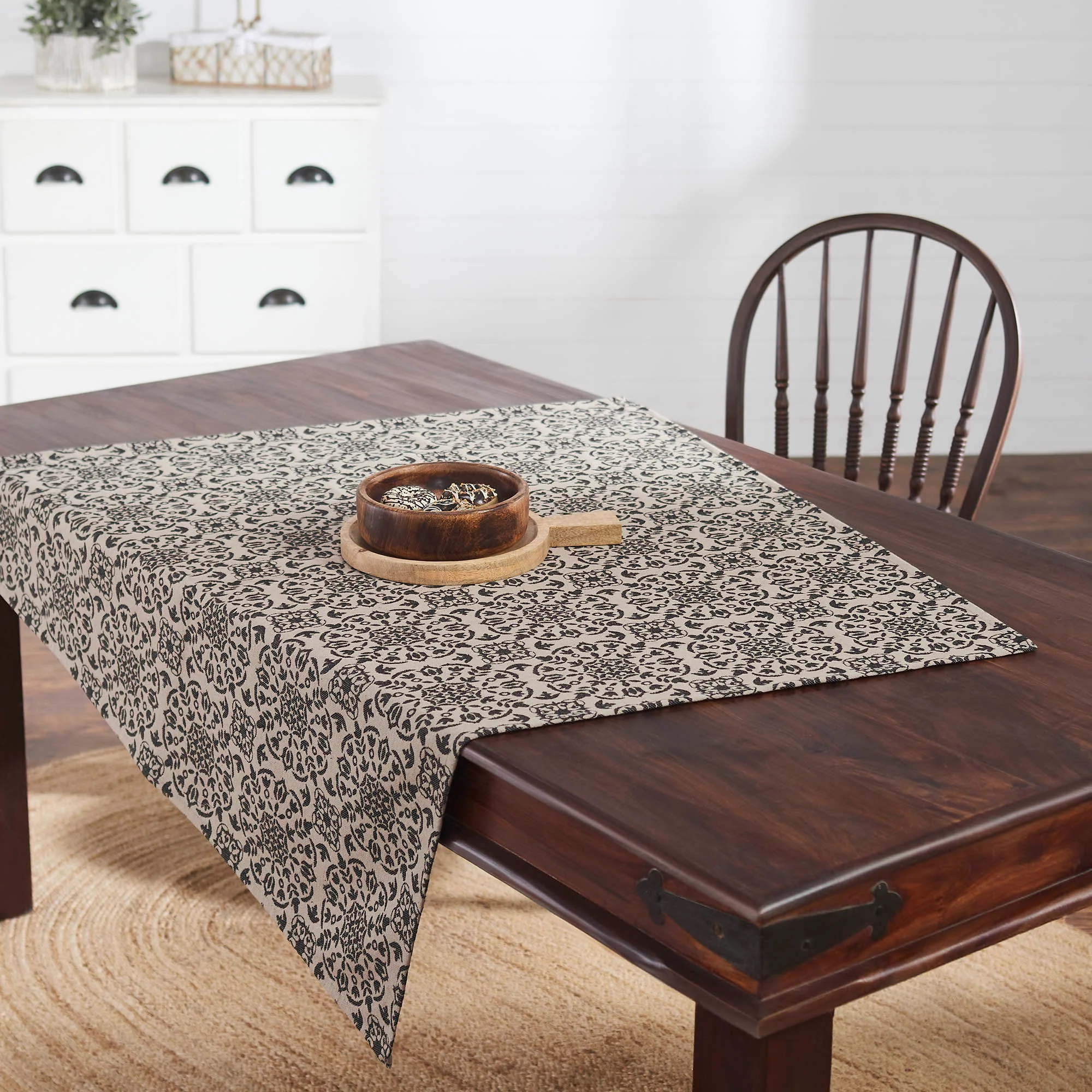 Custom House Black Tan Jacquard Table Topper 42" Square