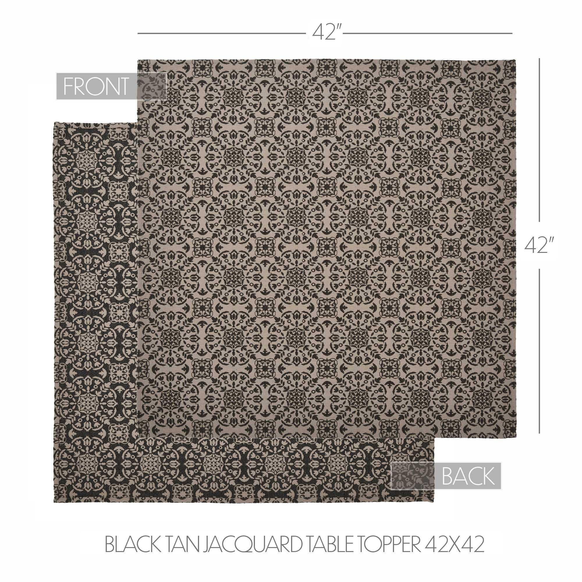 Custom House Black Tan Jacquard Table Topper 42" Square - Image 2
