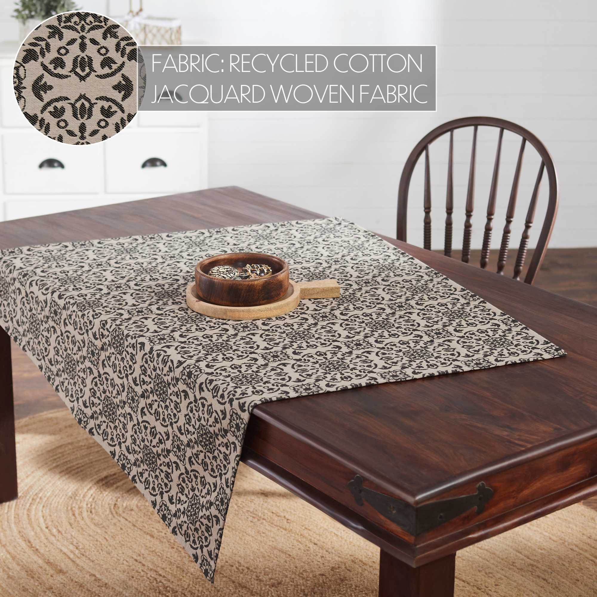 Custom House Black Tan Jacquard Table Topper 42" Square - Image 3