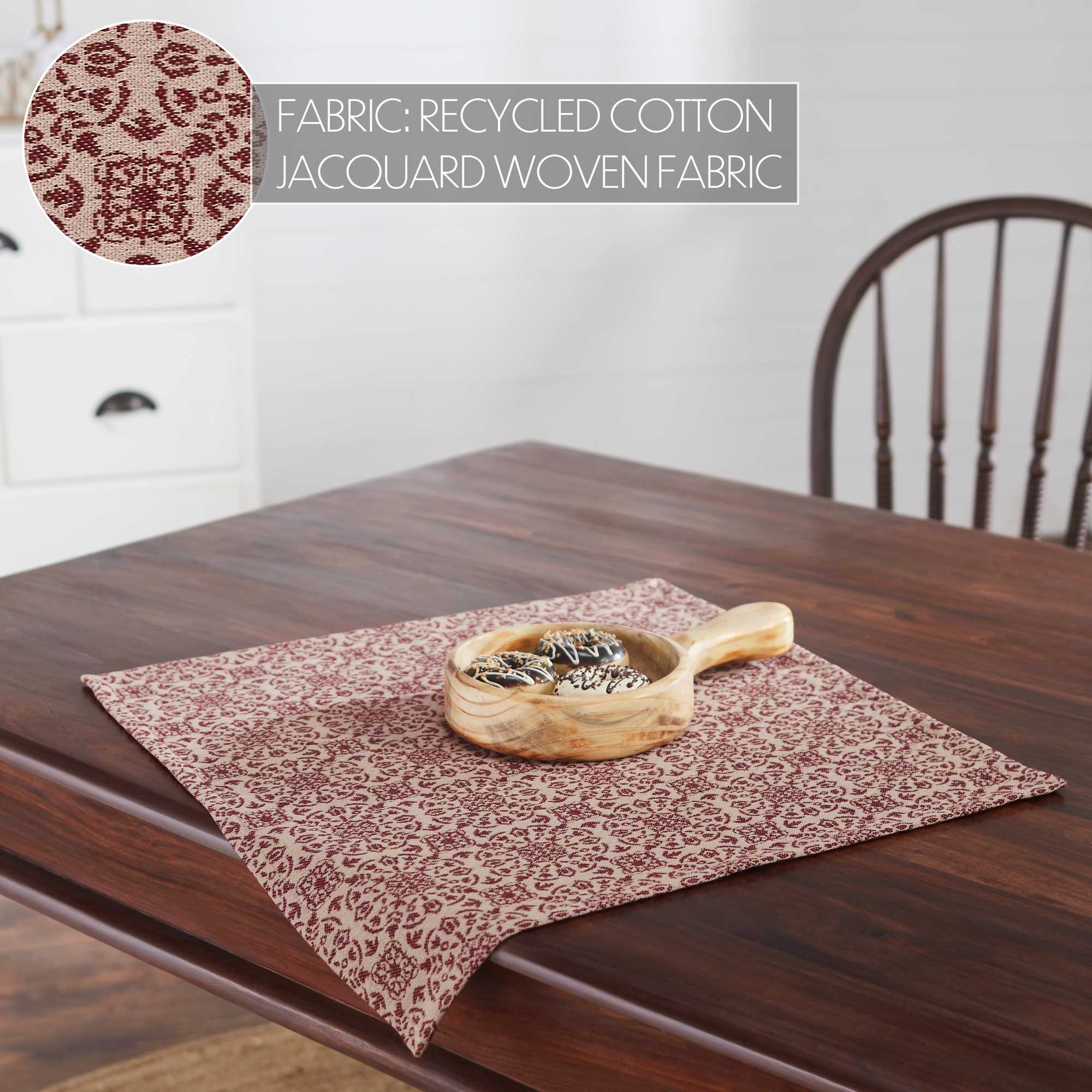 Custom House Burgundy Tan Jacquard 20" Square Table Topper - Image 2