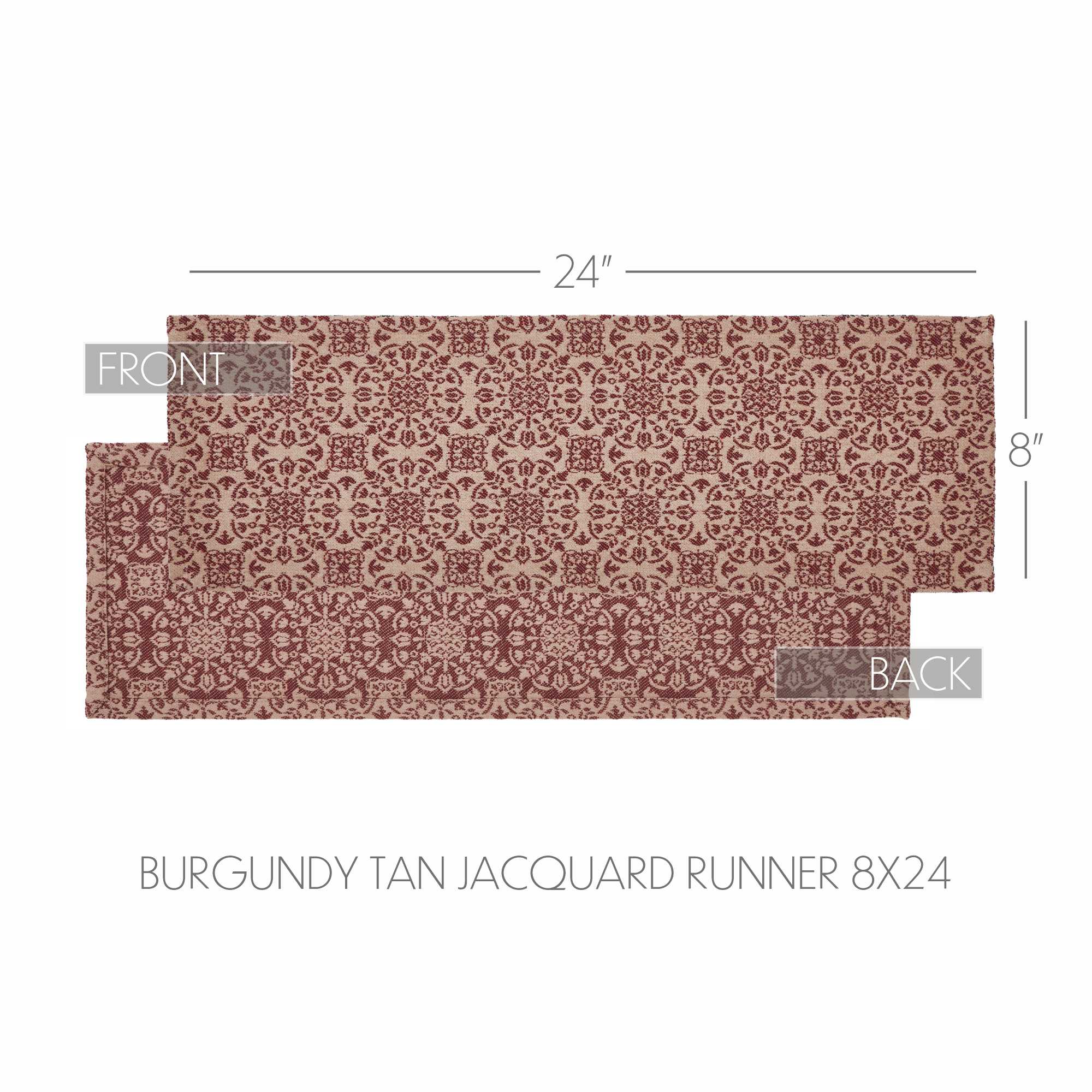 Custom House Burgundy Tan Jacquard 24" Table Runner - Image 2