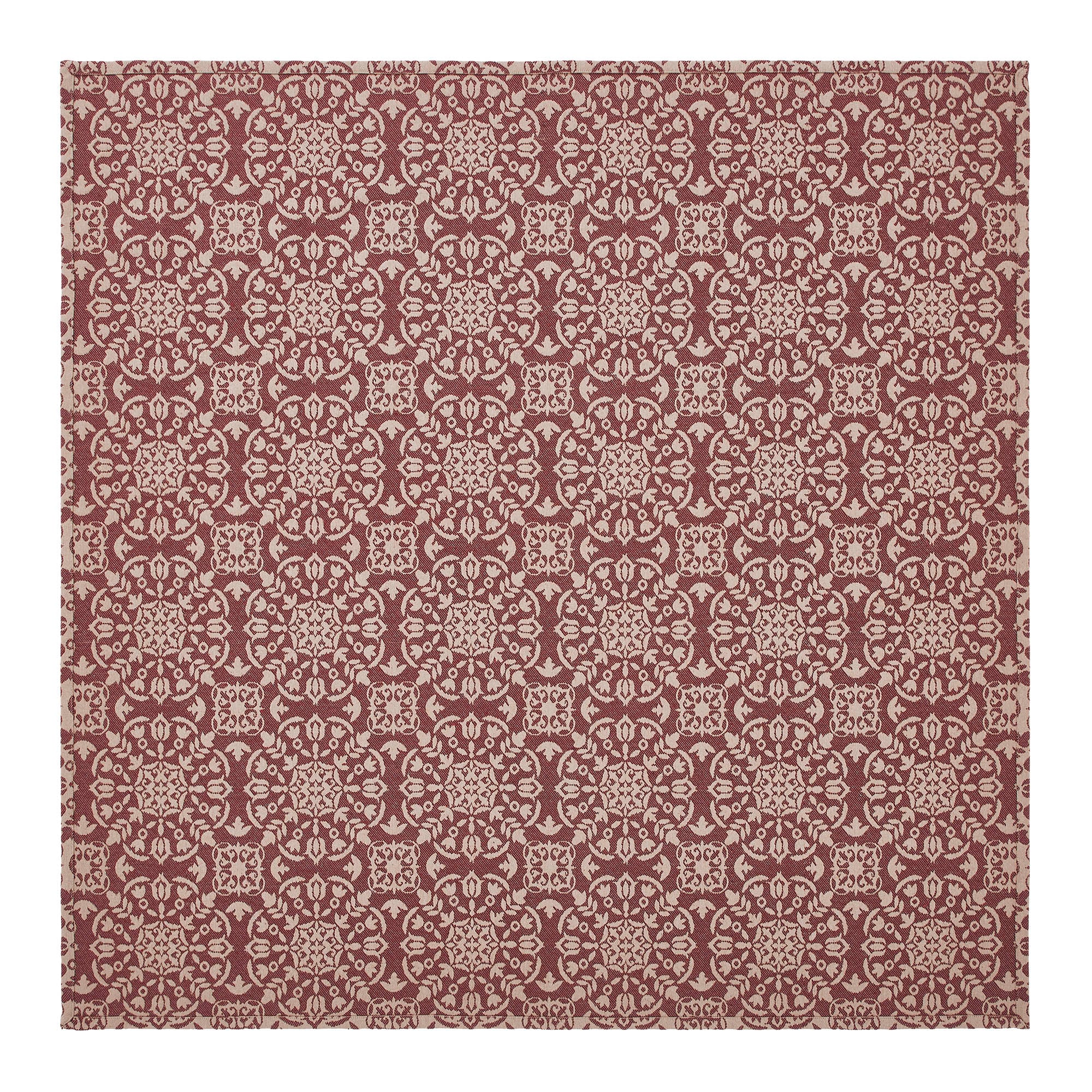Custom House Burgundy Tan Jacquard 42" Square Table Topper - Image 3