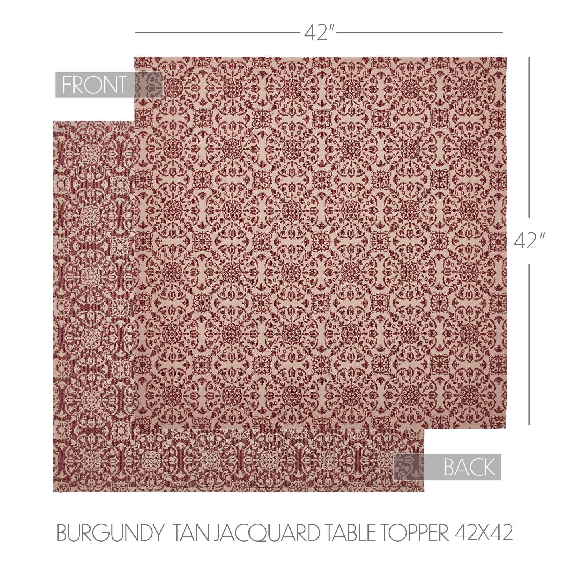 Custom House Burgundy Tan Jacquard 42" Square Table Topper - Image 4