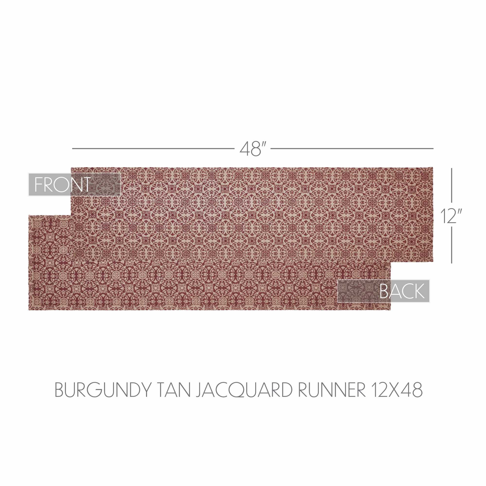 Custom House Burgundy Tan Jacquard 48" Table Runner - Image 5