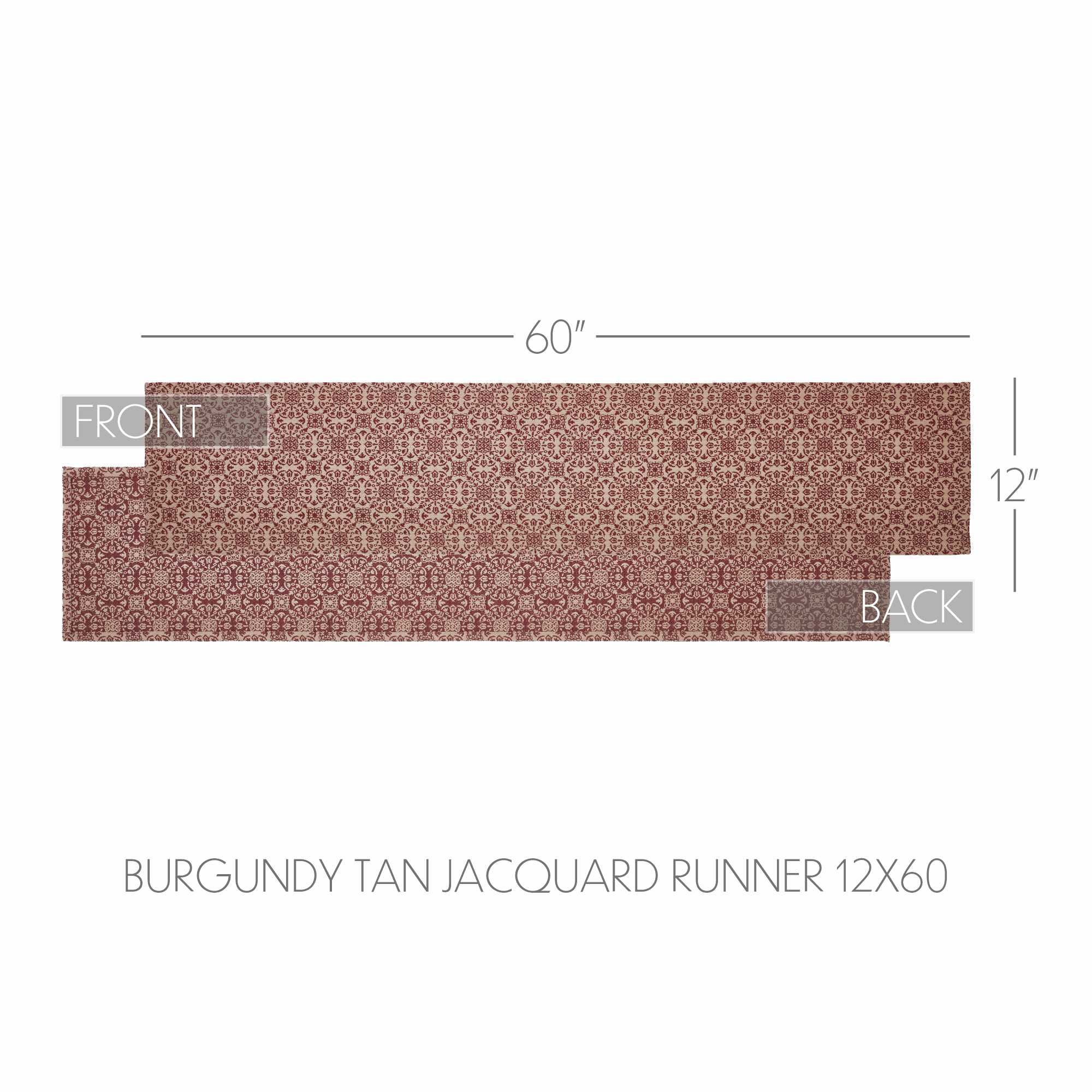 Custom House Burgundy Tan Jacquard 60" Table Runner - Image 4