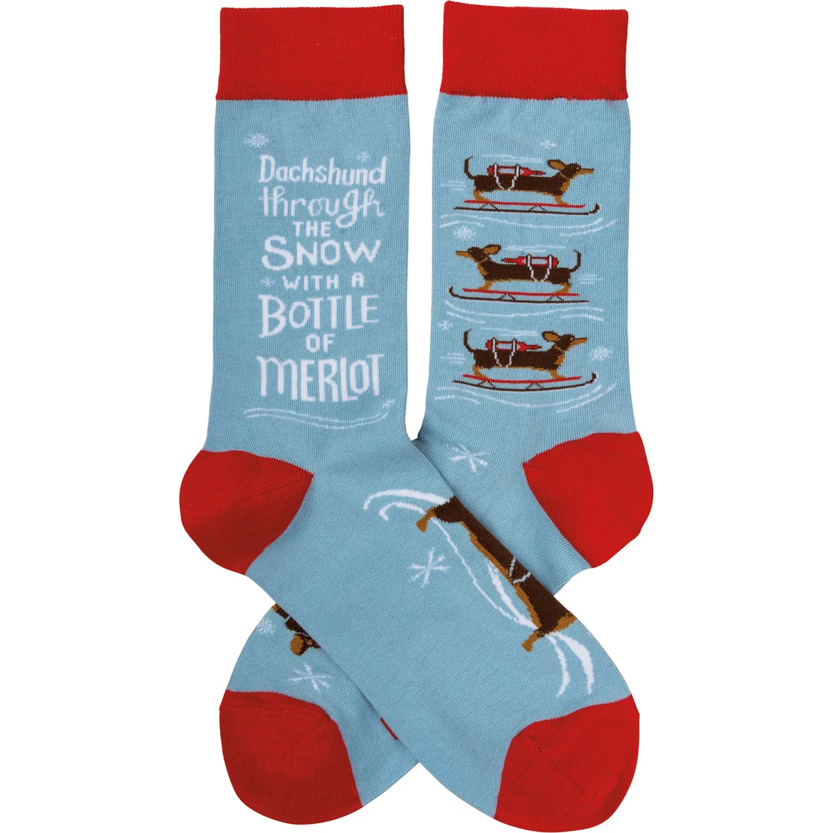Dachshund Through The Snow With A Bottle Of Merlot Novelty Socks - Image 2