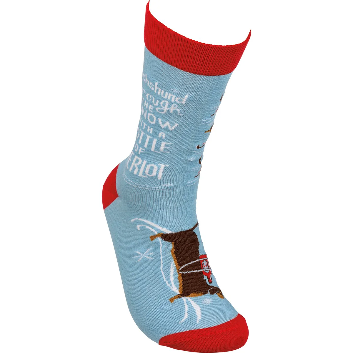 Dachshund Through The Snow With A Bottle Of Merlot Novelty Socks - Image 3