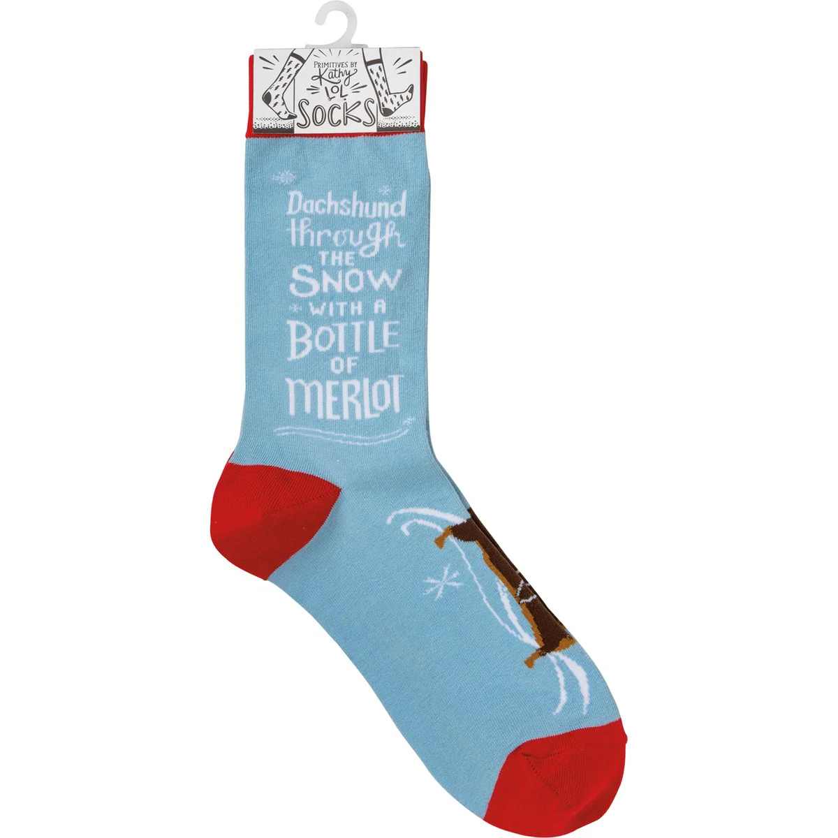 Dachshund Through The Snow With A Bottle Of Merlot Novelty Socks - Image 4