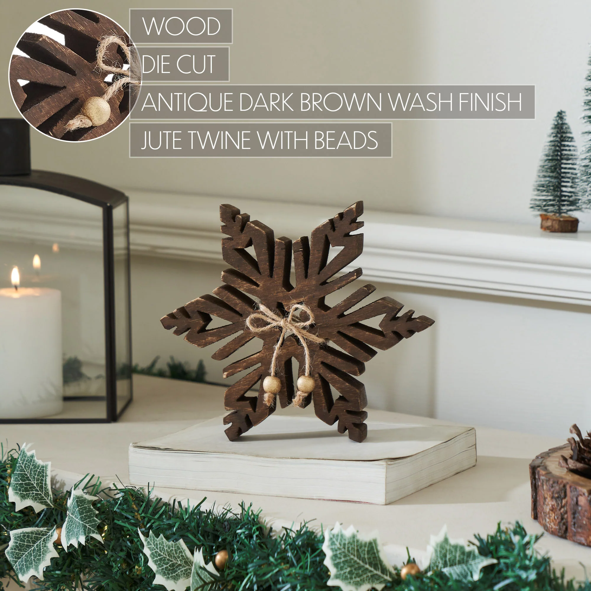 Dark Wooden Snowflake 7.75" - Image 4