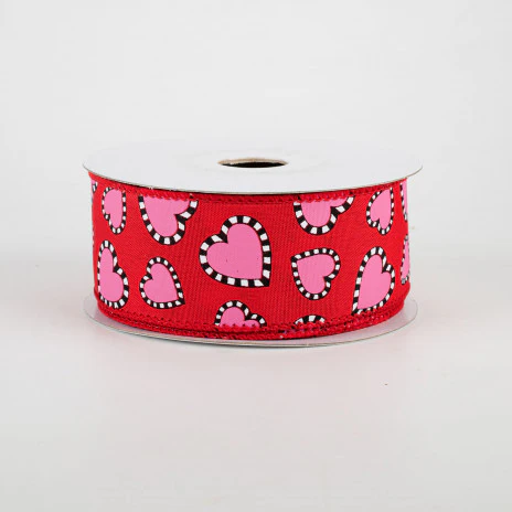 ๐ ๐ฅ Dashed Edge Pink Heart Red Ribbon 1.5" x 10 yards - Image 2