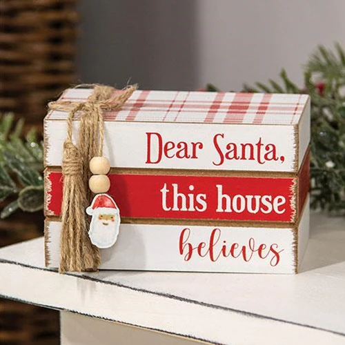 Dear Santa, This House Believes Mini Wooden Faux Book Stack