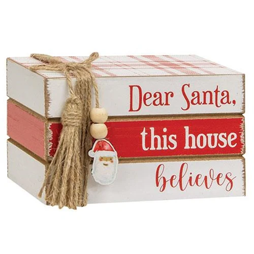 Dear Santa, This House Believes Mini Wooden Faux Book Stack - Image 2