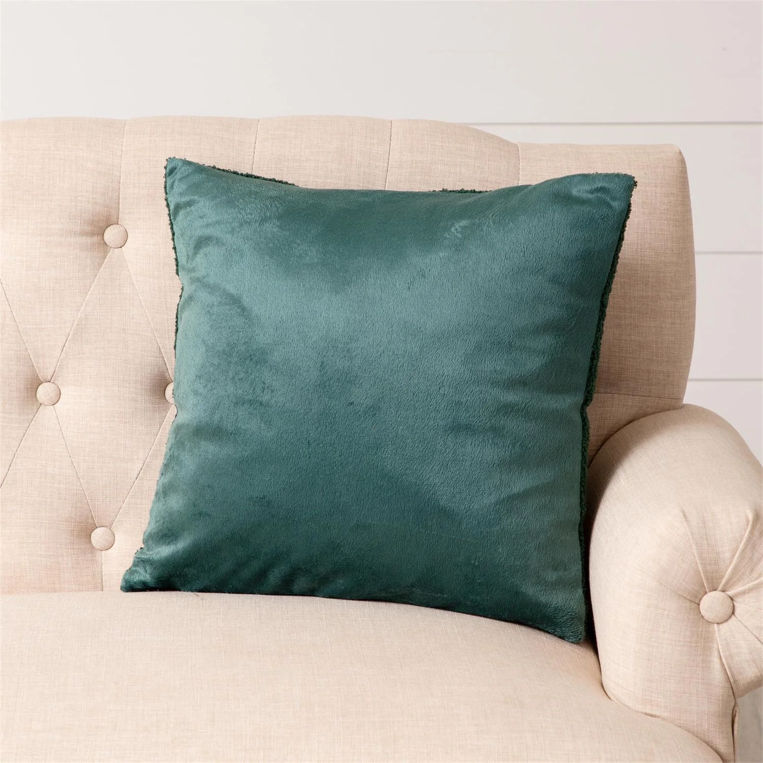 Deep Green Cozy Teddy Faux Fur 18" Accent Pillow - Image 2