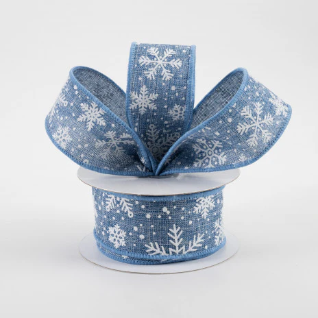 Denim Blue & White Glitter Snowflakes Ribbon 1.5" x 10 yards - Image 2