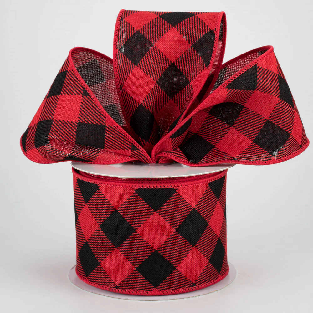 Diagonal Red and Black Check Ribbon 2.5" x 10 yards - Image 2