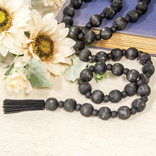 💙 Distressed Black Farmhouse Bead Garland with Tassels 47" - Image 2