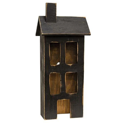 Distressed Black Light Up Primitive House 21" H