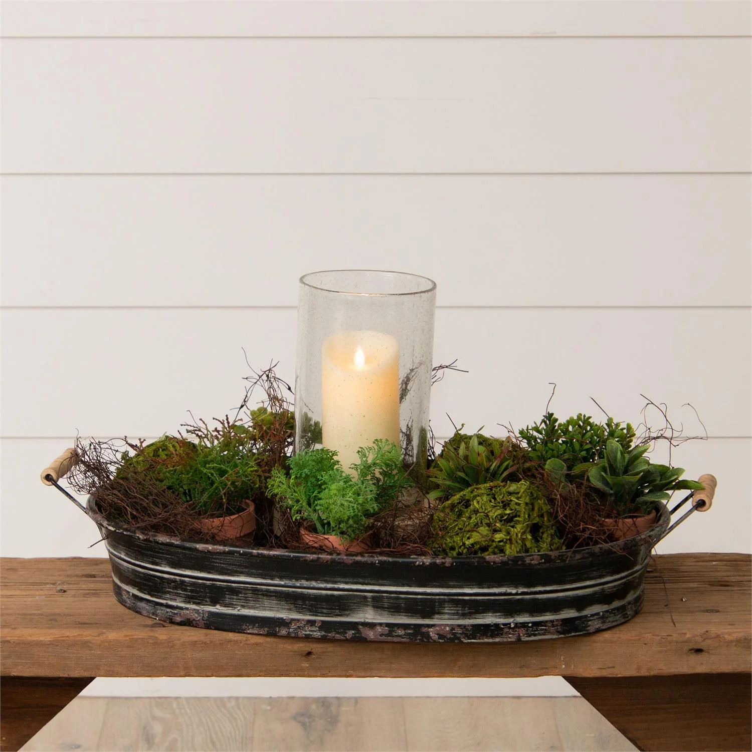 Distressed Black Metal Display Tray with Handles - Image 3