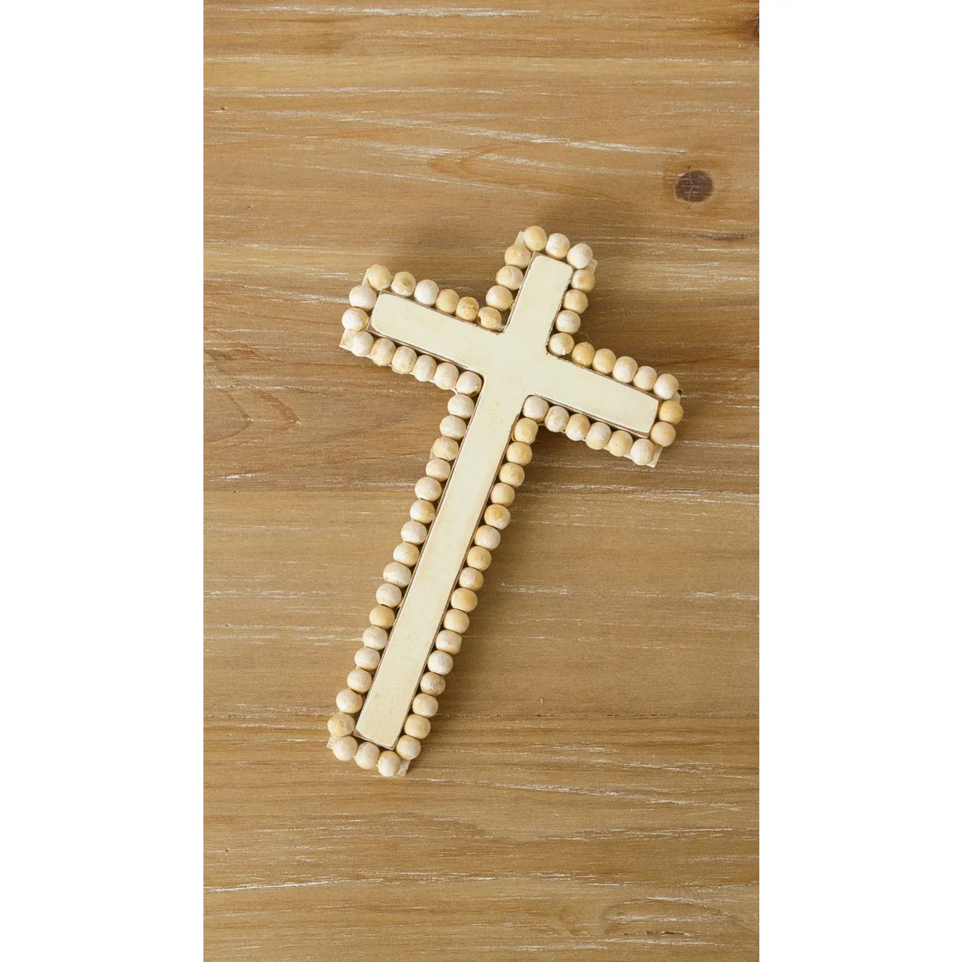 Distressed Cream Colored Beaded Cross