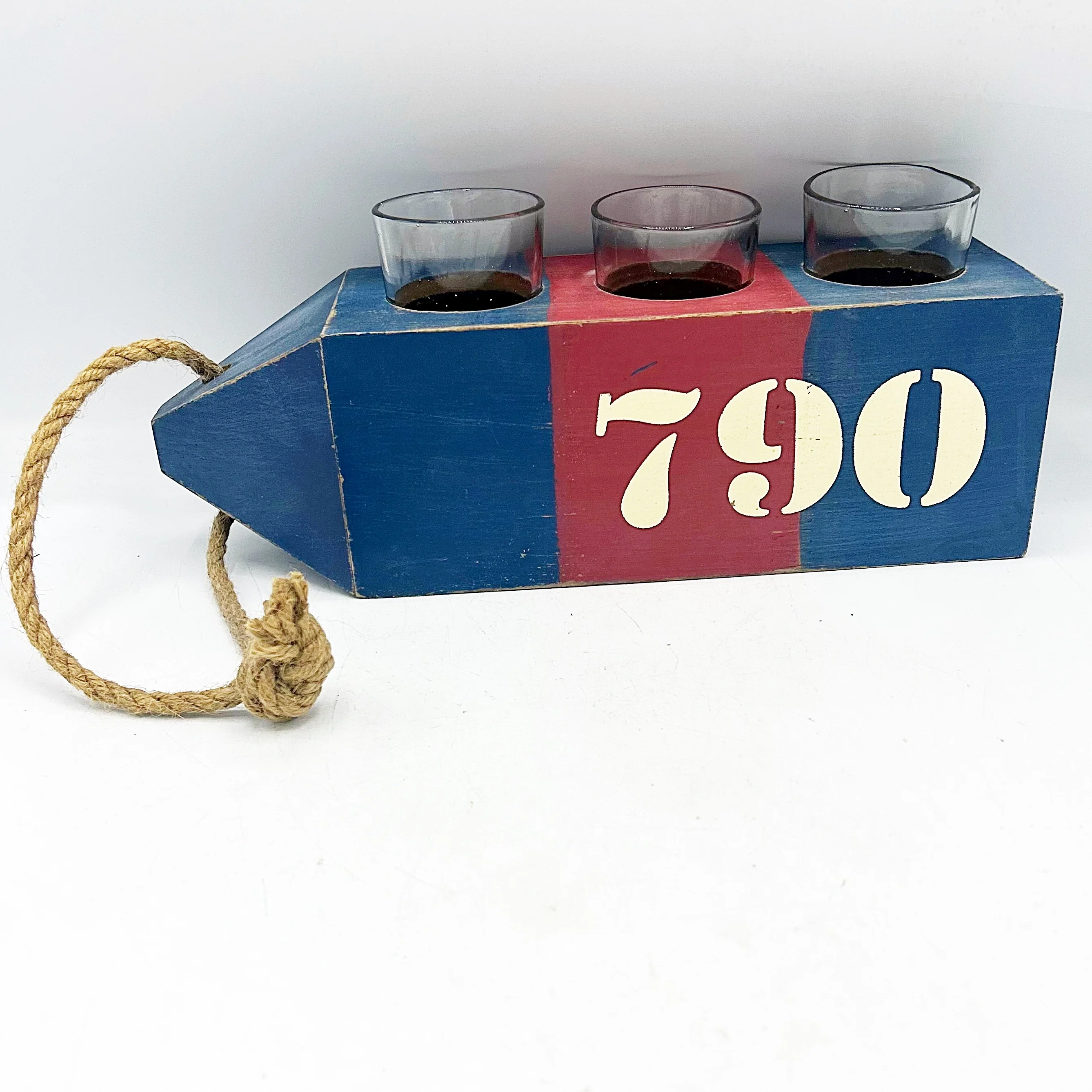 ๐ Distressed Decorative Buoy Triple Candle Holder
