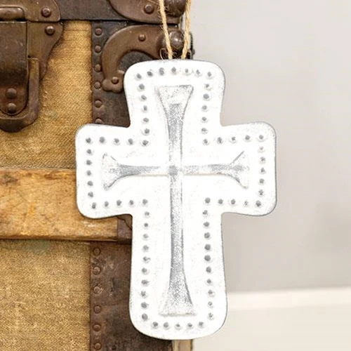 ๐ ๐ Distressed Metal Cross Dotted Ornament