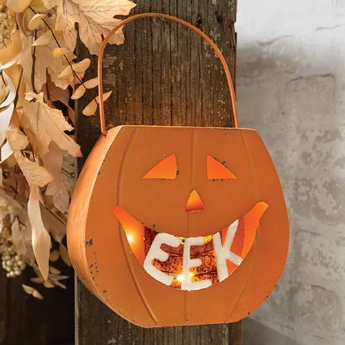 Distressed Metal "EEK" Jack O Lantern Luminary - Image 2
