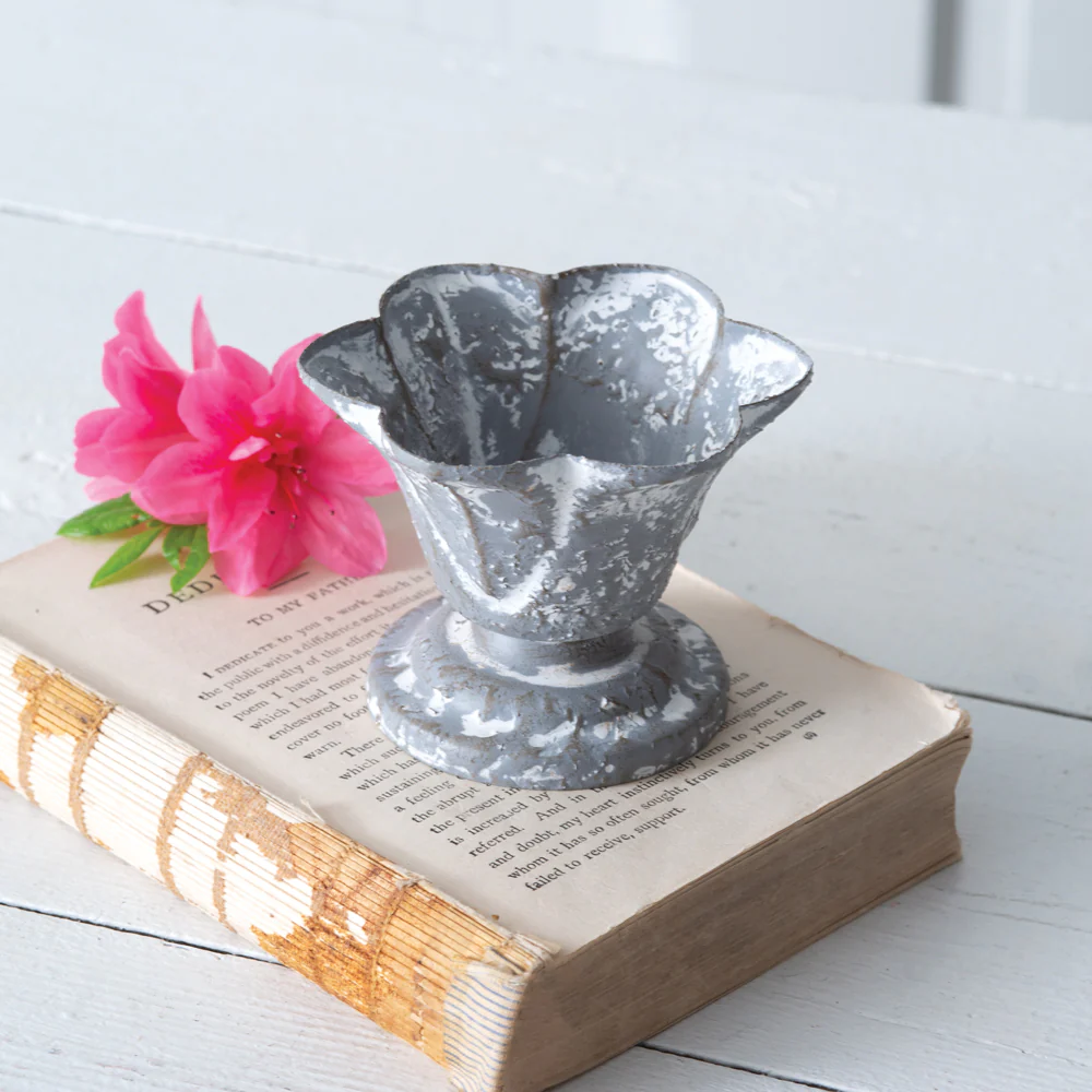 ๐ Distressed Metal Lotus Cup 3" H