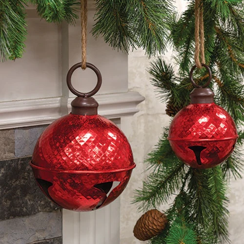 Distressed Metallic Red Diamond Pattern 5" Jingle Bell - Image 2