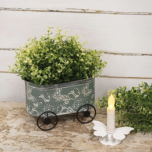 Distressed Teal Metal Butterfly Cart Planter - Image 2