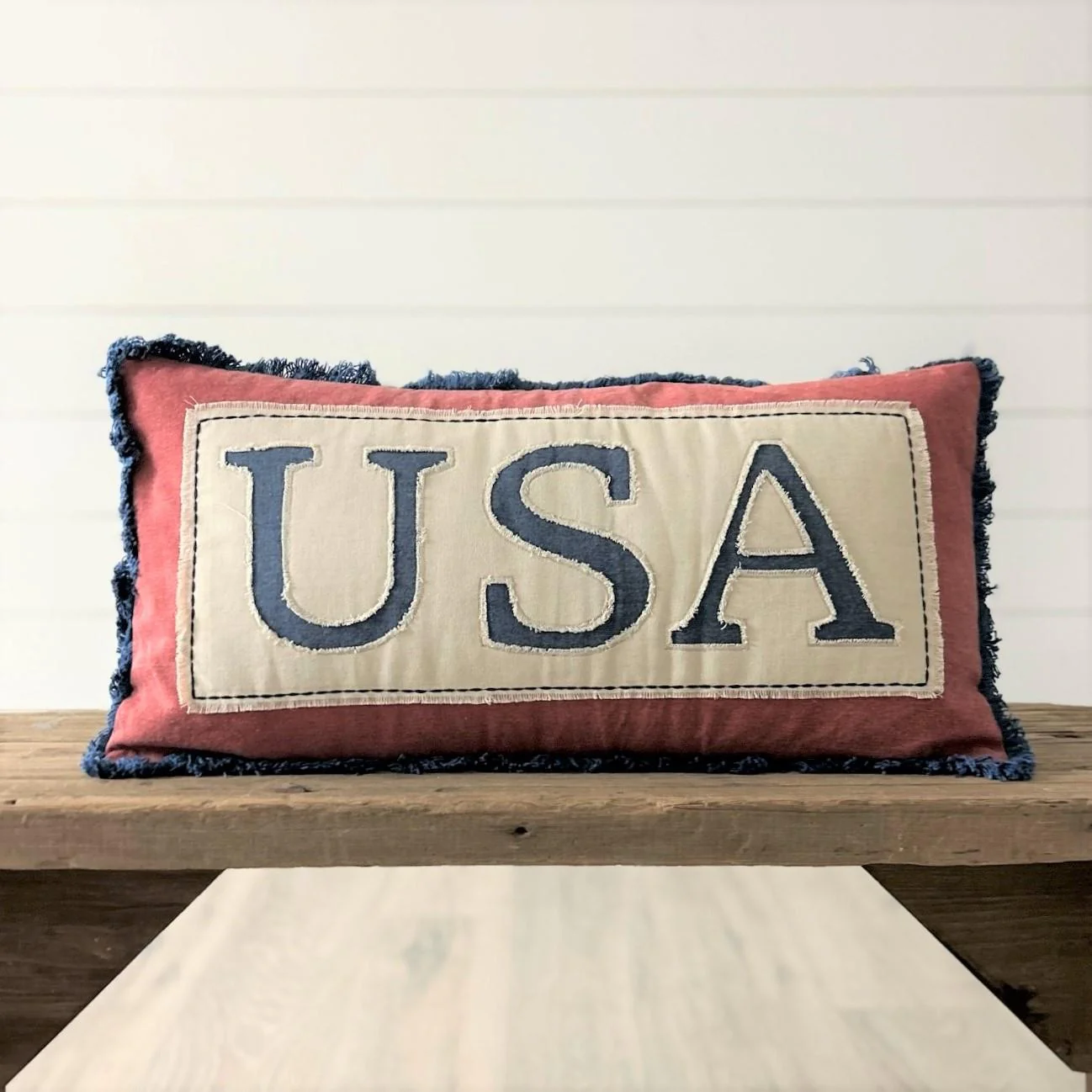 ๐ Distressed USA Stonewashed Lumbar Pillow