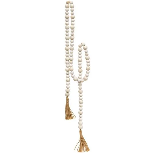 💙 Distressed White Beaded Garland with Jute Tassels 57" long - Image 2