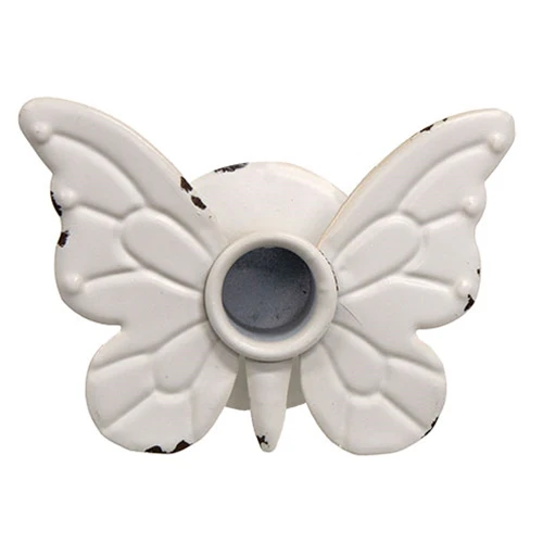 ๐ Distressed White Metal Butterfly Taper Candle Holder - Image 2